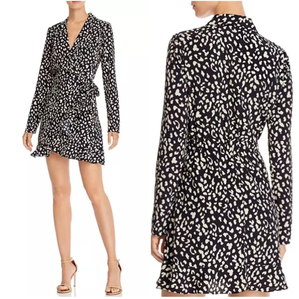 Bardot black ad white Leopard Print Wrap Dress size 6 - Picture 1 of 14